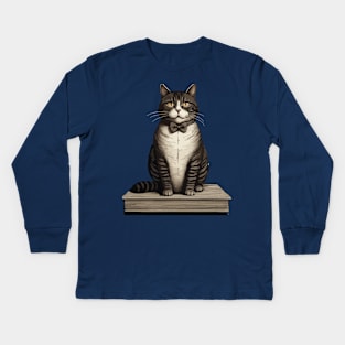 Adorable Cat on Books Design Kids Long Sleeve T-Shirt